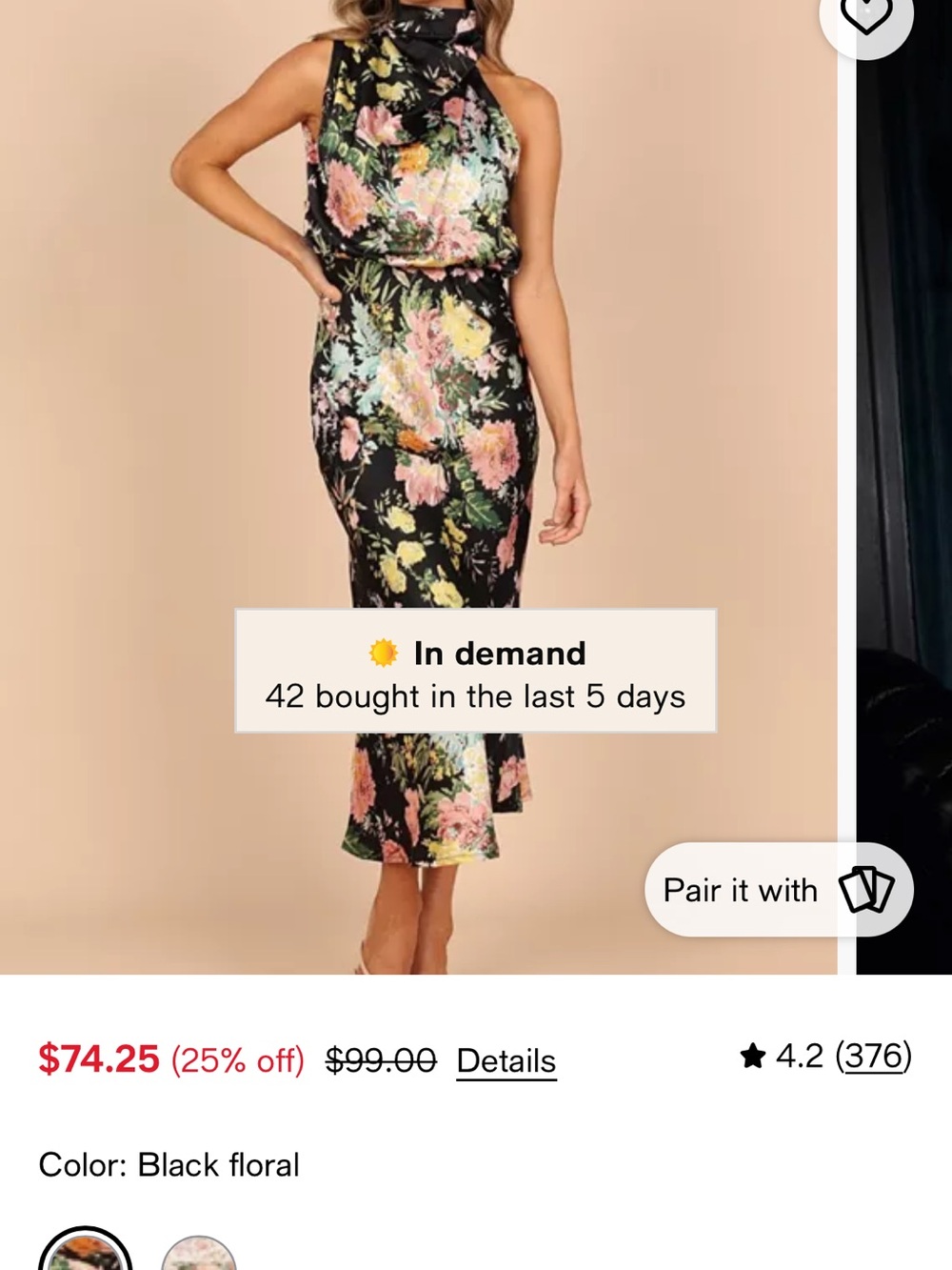 Black Floral Midi Dress - NWT